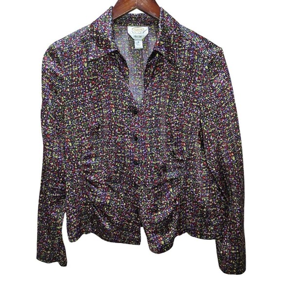 🌸 Talbots Petites Silk Blouse 8P Multicolor Abstract Print Button Down Top - Picture 1 of 15